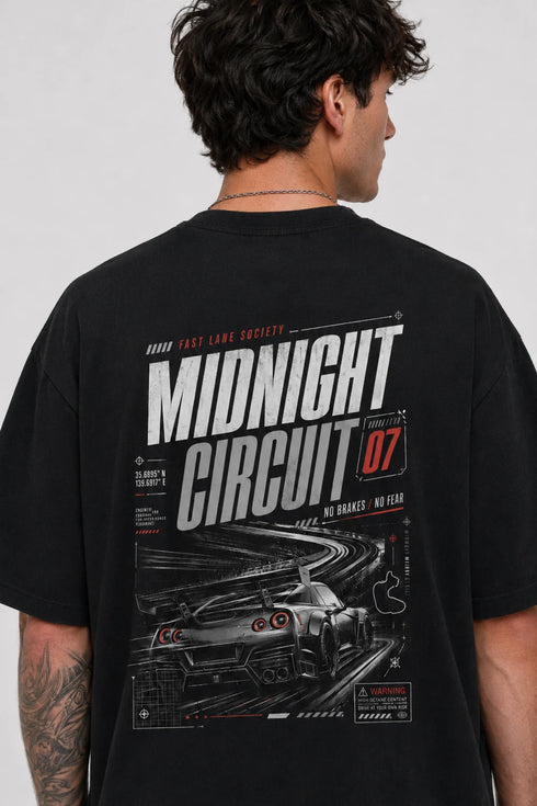 Rare Mode Midnight Circuit Oversized Black T-Shirt close view