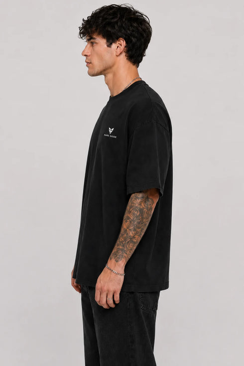 Rare Mode Midnight Circuit Oversized Black T-Shirt side view