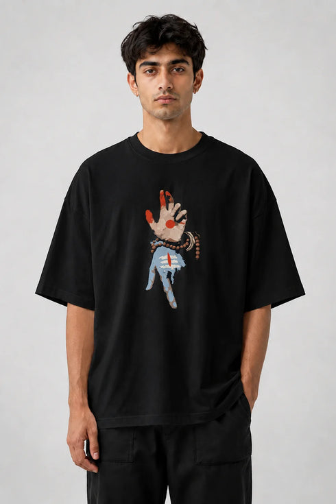 Oversized Lord Shiva Graphic T-Shirt – Hand Print Streetwear Tee