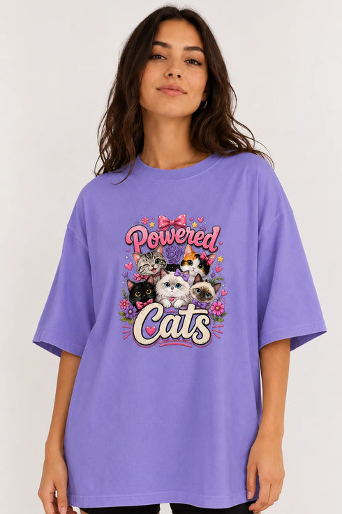 Powered By Cats Oversized T-Shirt in Purple