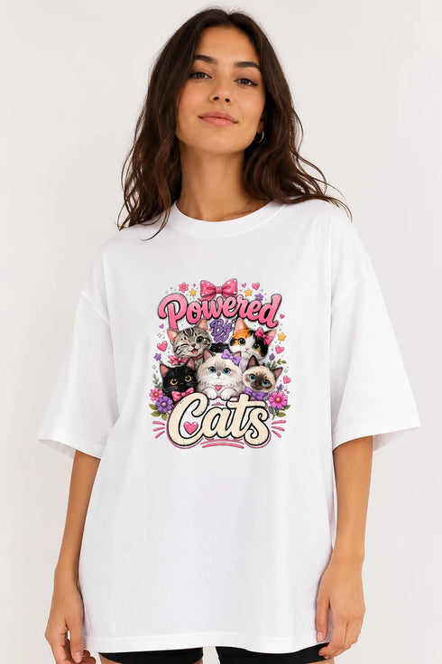 Powered By Cats Oversized T-Shirt in White