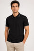 Rare Mode Men’s 280 GSM Bio-Washed Cotton Polo T-Shirt in Black with White Tipping front view