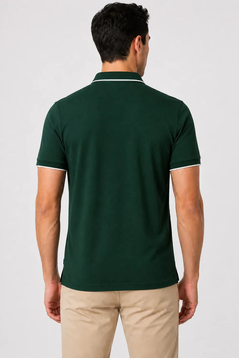 Rare Mode Men’s 280 GSM Bio-Washed Cotton Polo T-Shirt in Bottle Green back view