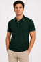 Rare Mode Men’s 280 GSM Bio-Washed Cotton Polo T-Shirt in Bottle Green front view