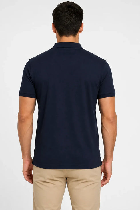 Rare Mode Men’s 280 GSM Bio-Washed Cotton Polo T-Shirt in Dark Navy Solid back view