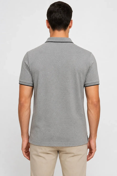 Rare Mode Men’s 280 GSM Bio-Washed Cotton Polo T-Shirt in Grey Melange back view