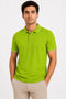 Rare Mode Men’s 280 GSM Bio-Washed Cotton Polo T-Shirt in Lime Green front view