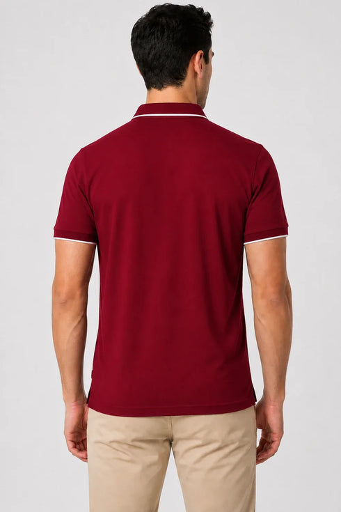 Rare Mode Men’s 280 GSM Bio-Washed Cotton Polo T-Shirt in Maroon back view