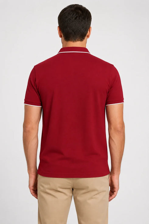 Rare Mode Men’s 280 GSM Bio-Washed Cotton Polo T-Shirt in Red back view