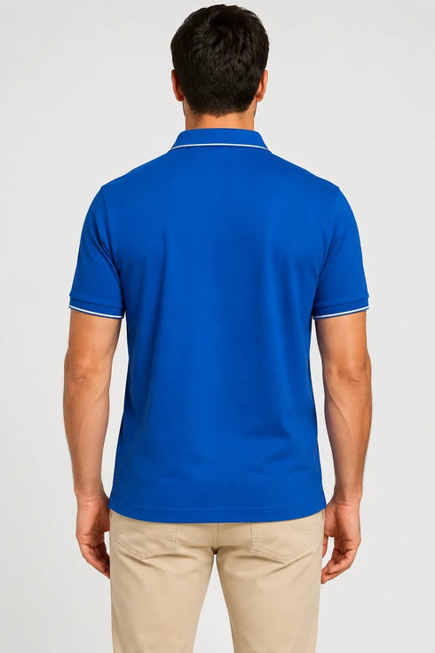Rare Mode Men’s 280 GSM Bio-Washed Cotton Polo T-Shirt in Sapphire Blue back view
