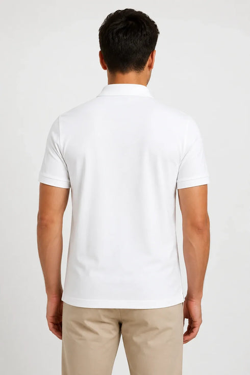 Rare Mode Men’s 280 GSM Bio-Washed Cotton Polo T-Shirt in White back view
