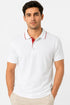 Rare Mode Men’s 280 GSM Bio-Washed Cotton Polo T-Shirt in White with Red Tipping front view