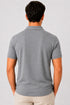 Rare Mode men’s Grey Melange 240 GSM bio-washed cotton polo t-shirt back view with small chest logo
