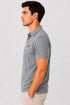 Rare Mode men’s Grey Melange 240 GSM bio-washed cotton polo t-shirt side view with small chest logo