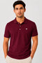 Rare Mode men’s Maroon 240 GSM bio-washed cotton polo t-shirt front view with small chest logo