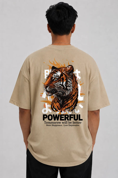 Rare Mode Powerful Premium Men T Shirt Fit Round Neck - Beige back view