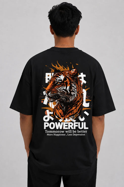 Rare Mode Powerful Premium Men T Shirt Fit Round Neck - Black back view