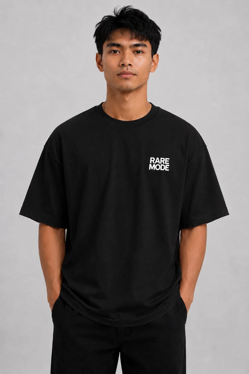 Rare Mode Powerful Premium Men T Shirt Fit Round Neck - Black front view