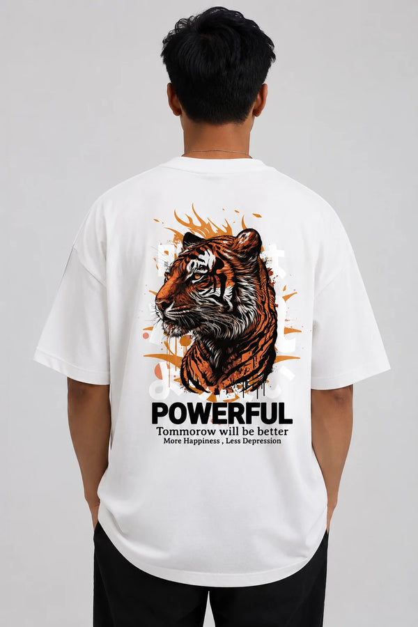 Rare Mode Powerful Premium Men T Shirt Fit Round Neck - White back view