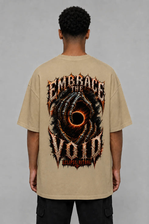 Premium Men Oversized T-Shirt - Embrace The Void in Beige - back view