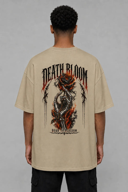Premium Men Oversized T-Shirt - Death Bloom in Beige - back view