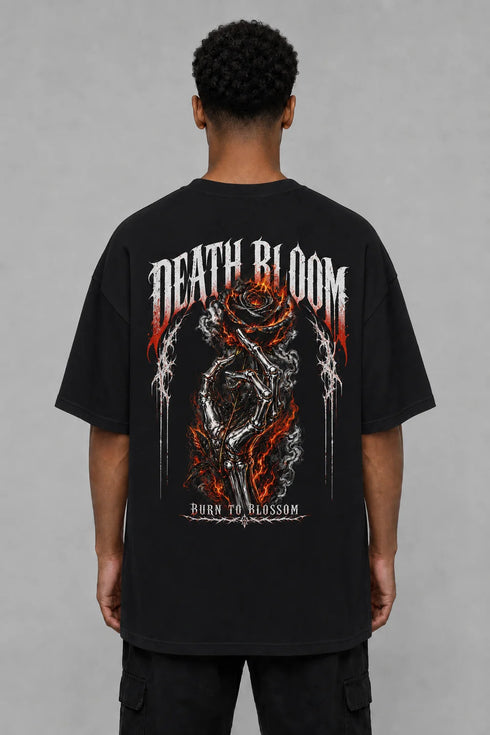 Premium Men Oversized T-Shirt - Death Bloom in Black - back view