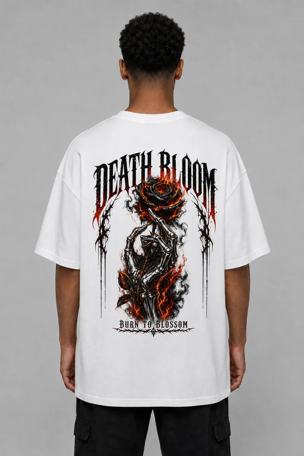 Premium Men Oversized T-Shirt - Death Bloom in White - back view