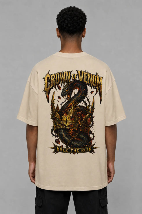 Premium Men Oversized T-Shirt - Crown Of Venom in Beige - back view