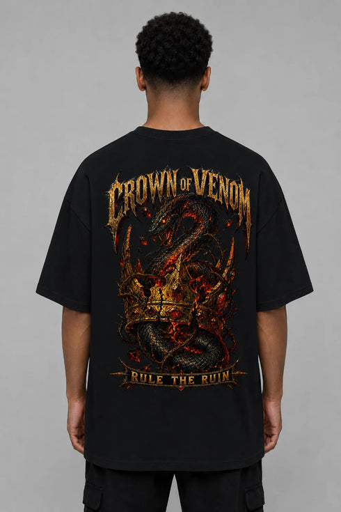 Premium Men Oversized T-Shirt - Crown Of Venom in Black - back view
