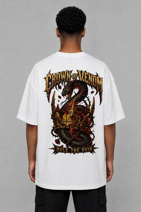 Premium Men Oversized T-Shirt - Crown Of Venom in White - back view