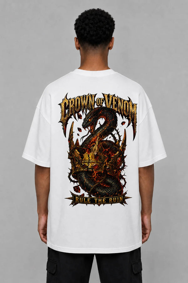 Premium Men Oversized T-Shirt - Crown Of Venom in White - back view