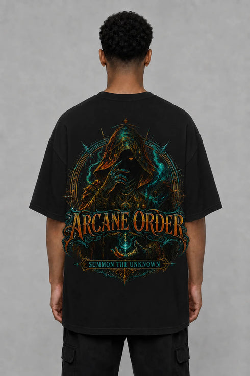 Premium Men Oversized T-Shirt - Arcane Order in Black - back view