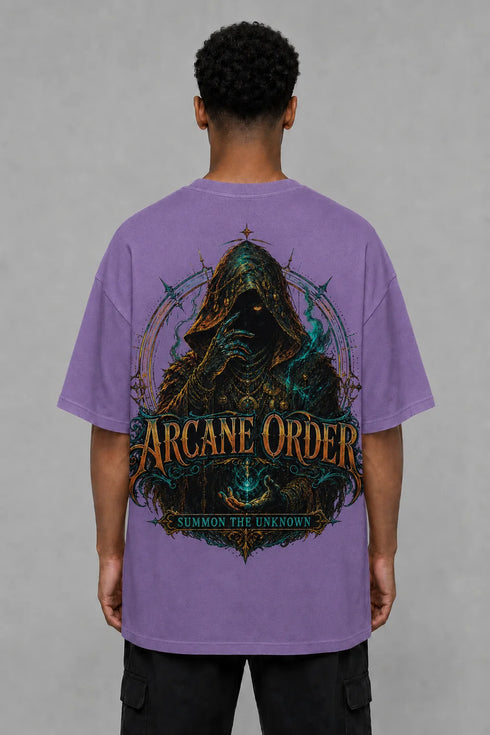 Premium Men Oversized T-Shirt - Arcane Order in Purple - back view