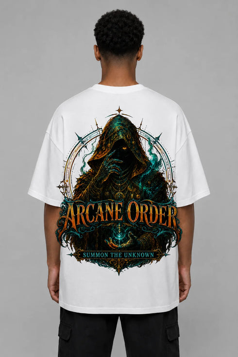 Premium Men Oversized T-Shirt - Arcane Order in White - back view