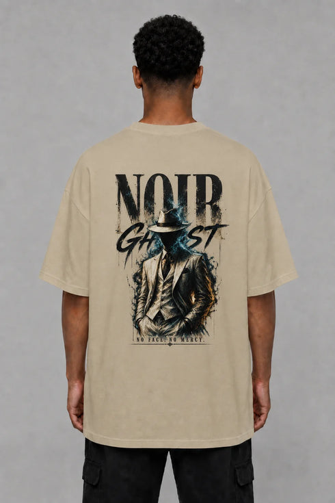 Premium Men Oversized T-Shirt - Noir Ghost in Beige - back view