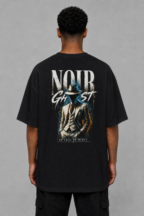 Premium Men Oversized T-Shirt - Noir Ghost in Black - back view