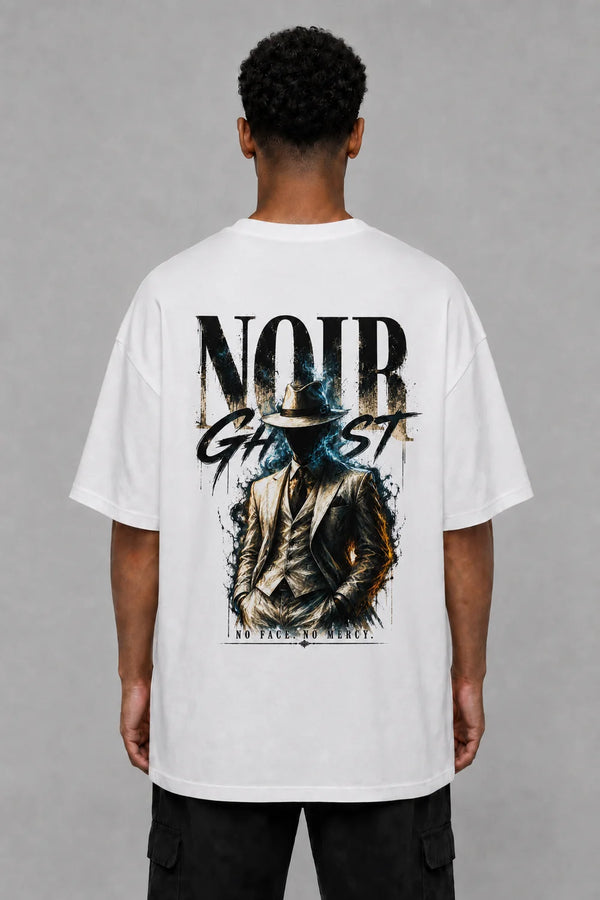 Premium Men Oversized T-Shirt - Noir Ghost in White - back view