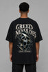 Premium Men Oversized T-Shirt - Greed Never Dies in Black - back view