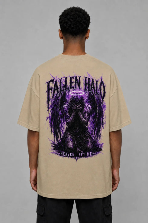 Premium Men Oversized T-Shirt - Fallen Angel in Beige - back view