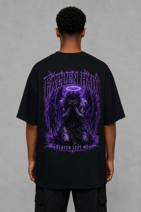 Premium Men Oversized T-Shirt - Fallen Angel in Black - back view