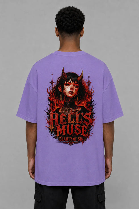 Premium Men Oversized T-Shirt - Hell’s Muse in Purple - back view