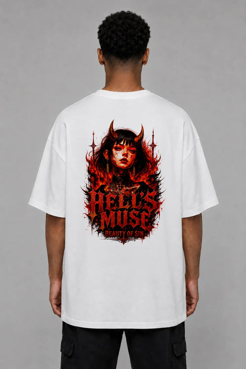 Premium Men Oversized T-Shirt - Hell’s Muse in White - back view