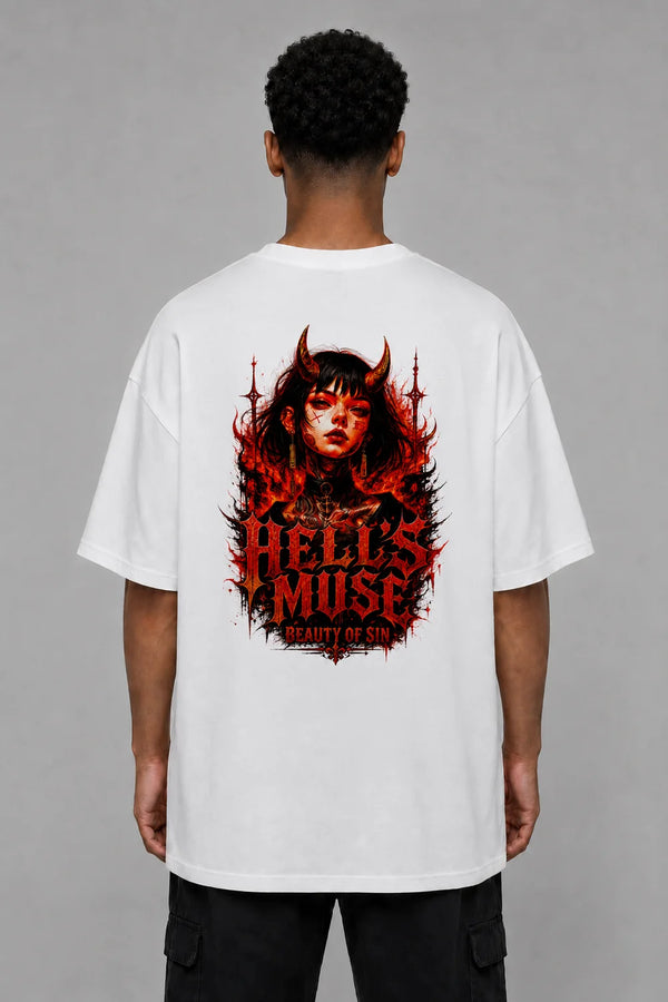 Premium Men Oversized T-Shirt - Hell’s Muse in White - back view