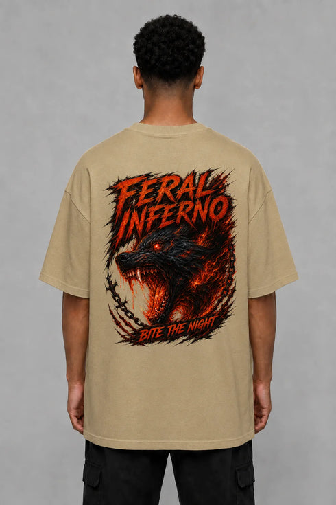 Premium Men Oversized T-Shirt - Feral Inferno in Beige - back view