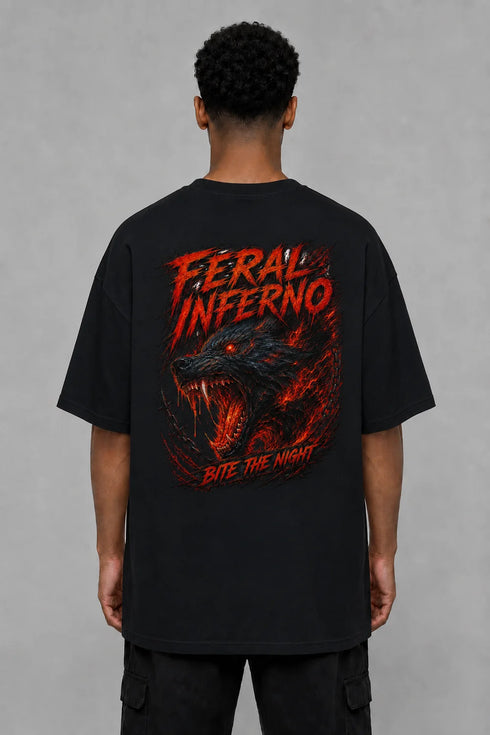 Premium Men Oversized T-Shirt - Feral Inferno in Black - back view