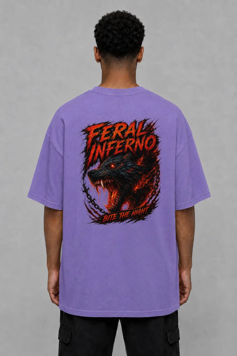 Premium Men Oversized T-Shirt - Feral Inferno in Purple - back view