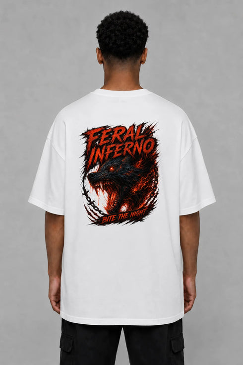 Premium Men Oversized T-Shirt - Feral Inferno in White - back view