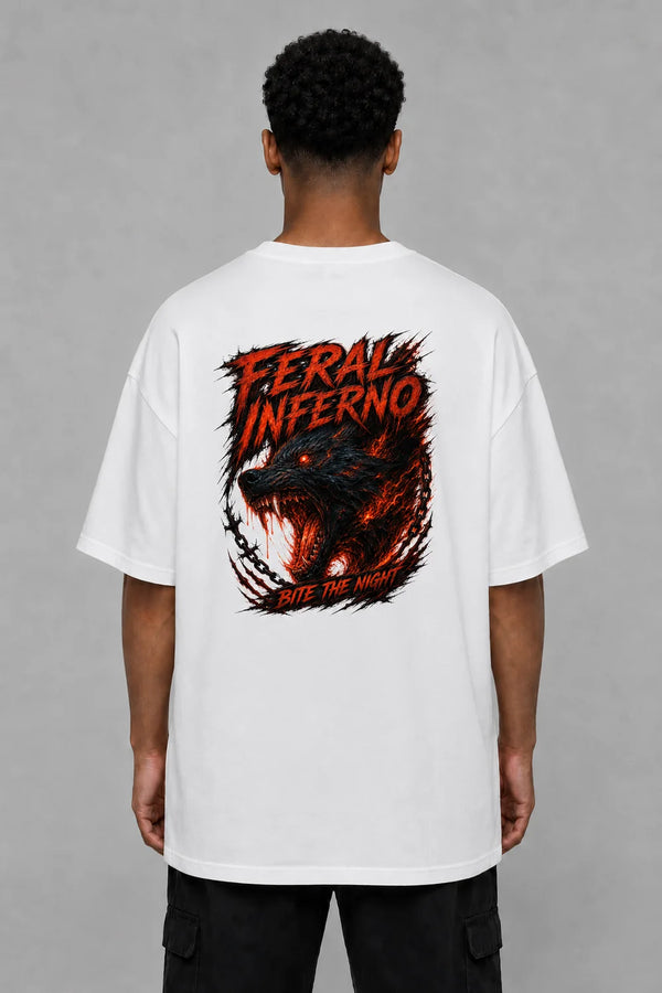 Premium Men Oversized T-Shirt - Feral Inferno in White - back view