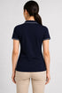 Women's 280 GSM Bio-Washed Cotton Polo T-Shirt - Dark Navy / White Border back view