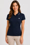 Women's 280 GSM Bio-Washed Cotton Polo T-Shirt - Dark Navy / White Border front view